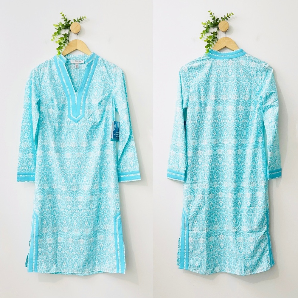 Coolibar NWT UPF 50+ Blue White Sampika Tunic Coverup Dress